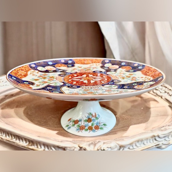 Vintage Japanese Kozan Kiln Porcelain Imari Pedestal Cake Plate Stand, 10” - Picture 4 of 11